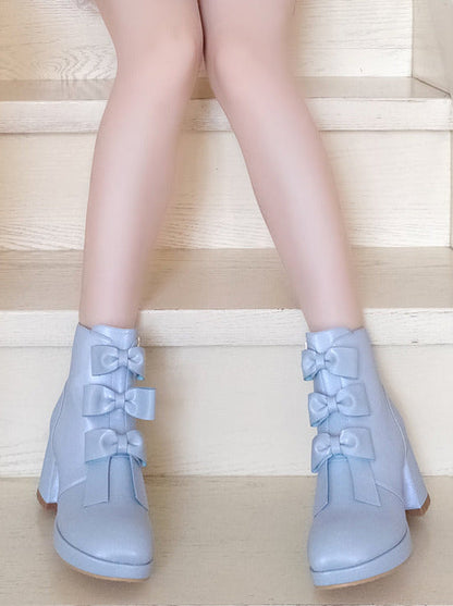 Sweet Ribbon Round Toe Short Boots