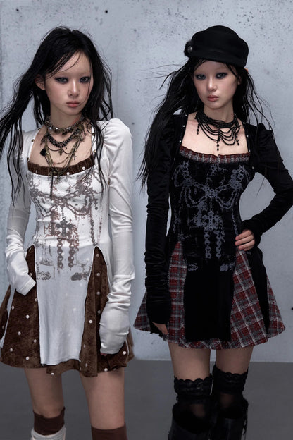 Baroque Velvet Plaid Dress