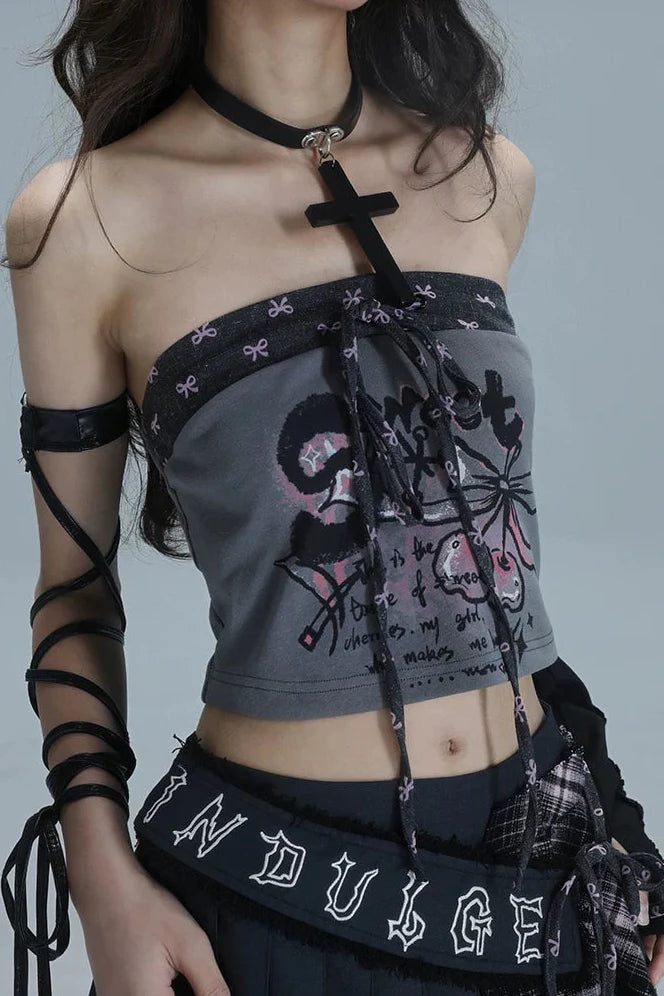 Y2k Patchwork Printed Tube Top