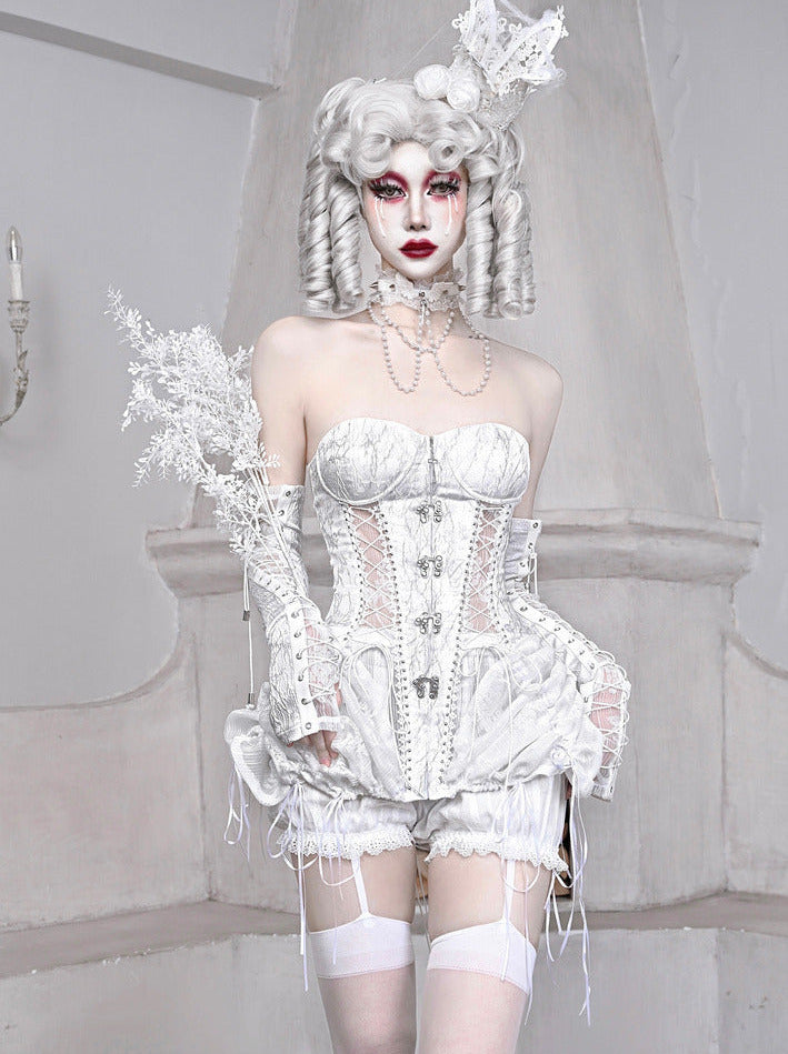 Sleeping Alice White Gothic Dark Fishbone Strap Corset Bustier [pre-order]
