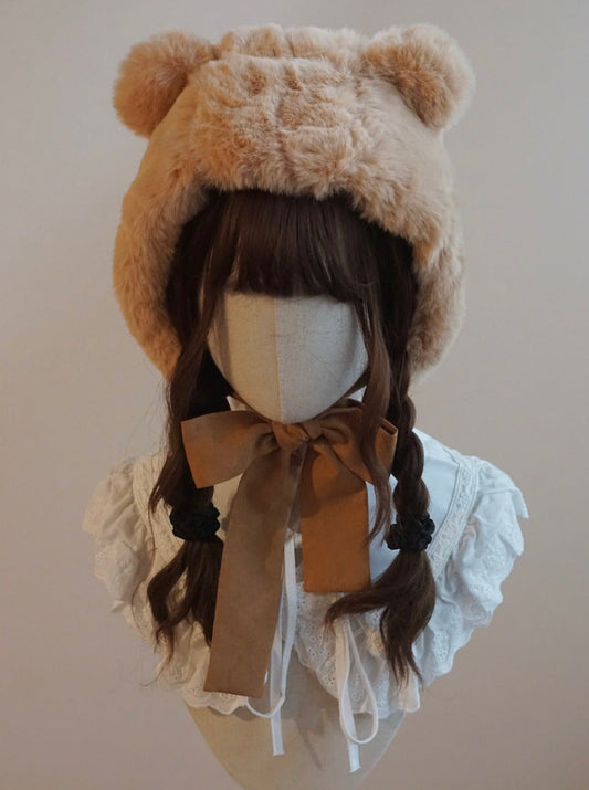 Fur Bear Velour Ribbon Hat