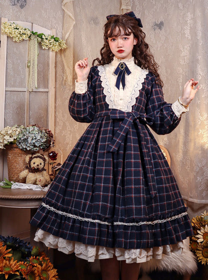 Retro Girl Volume Check Lolita Dress [pre-order]