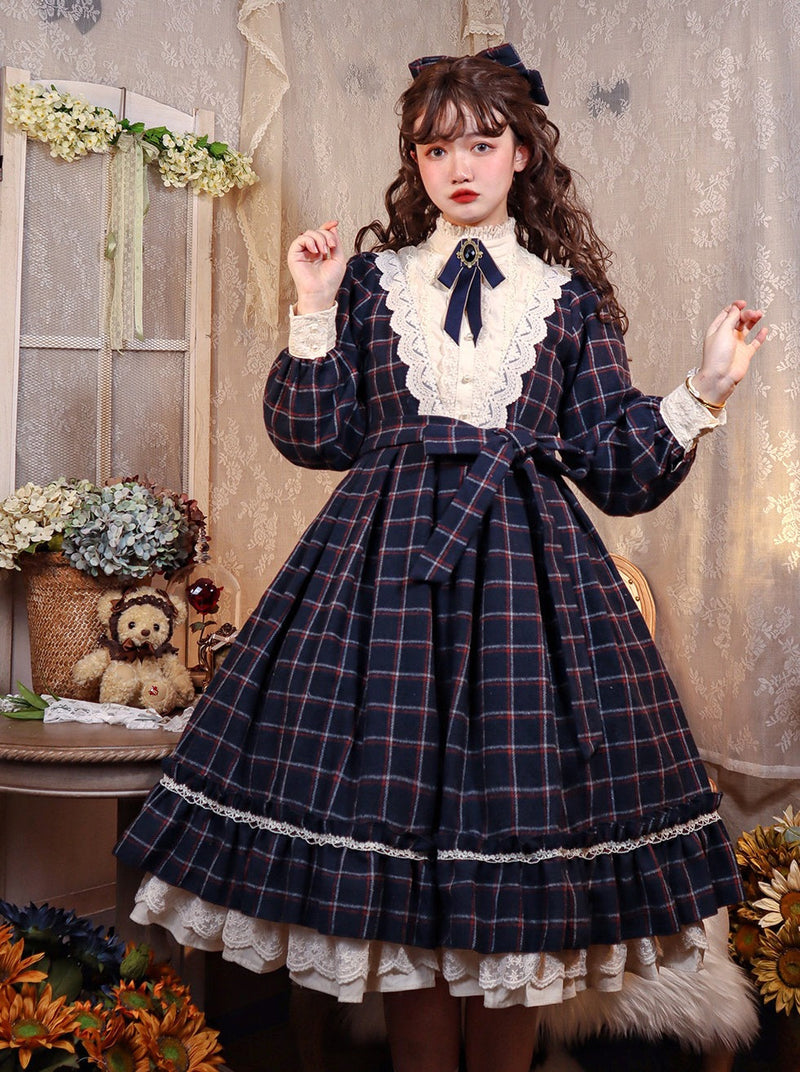 Retro Girl Volume Check Lolita Dress [pre-order]