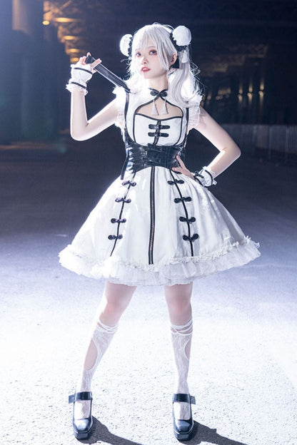Dark Punk Black White Chinese-style Dress Suit
