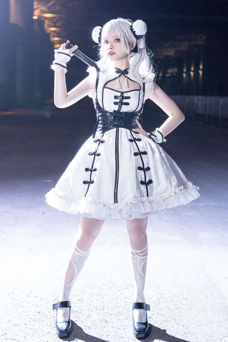 Dark Punk Black White Chinese-style Dress Suit