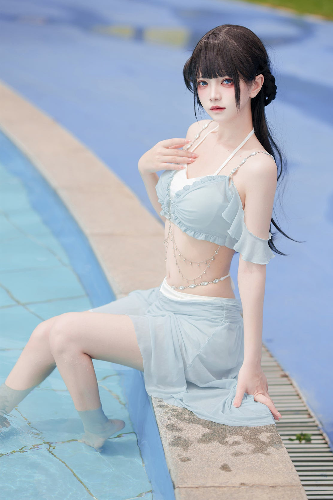 Light Blue Split Mermaid Swimsuit Set
