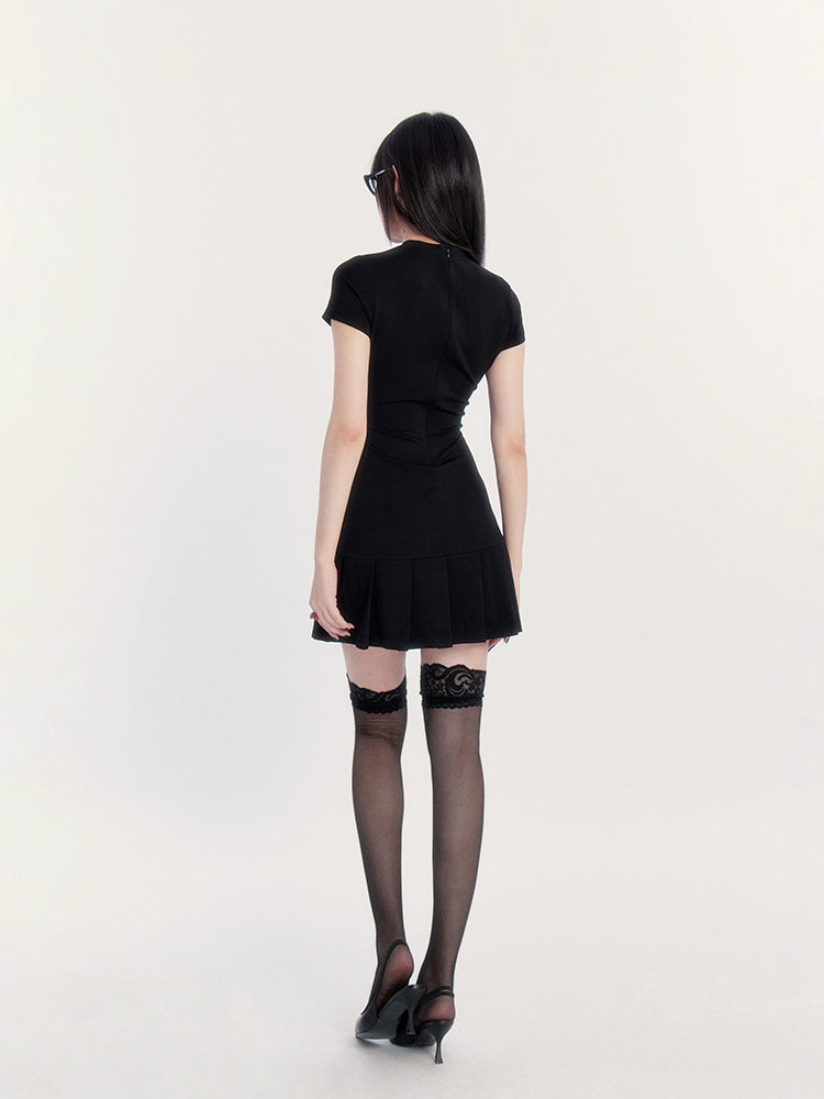 Rhinestone Logo Pleated Dress