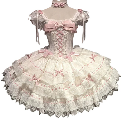 【予約商品】プリンセスリボンレースアップロリータドレス+アクセサリー