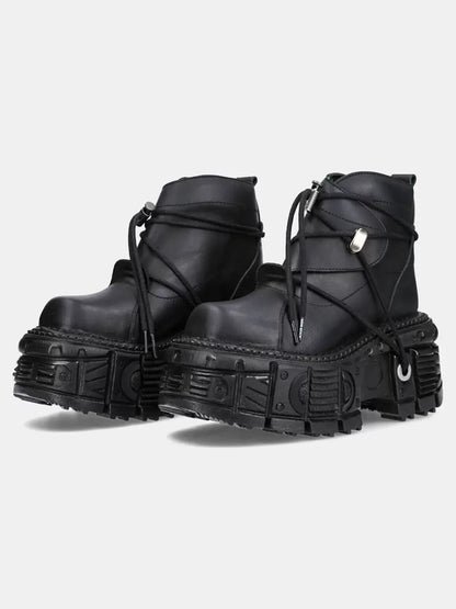 Dark Punk Metal Lace-up Platform Short Boots