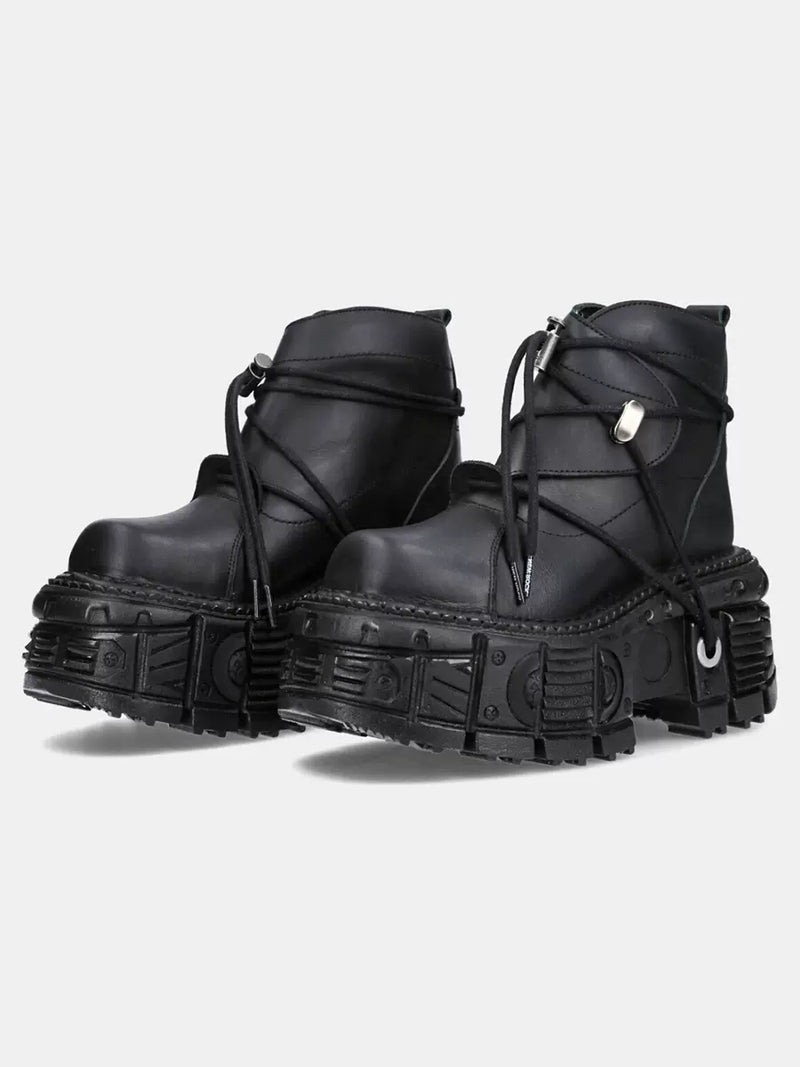 Dark Punk Metal Lace-up Platform Short Boots