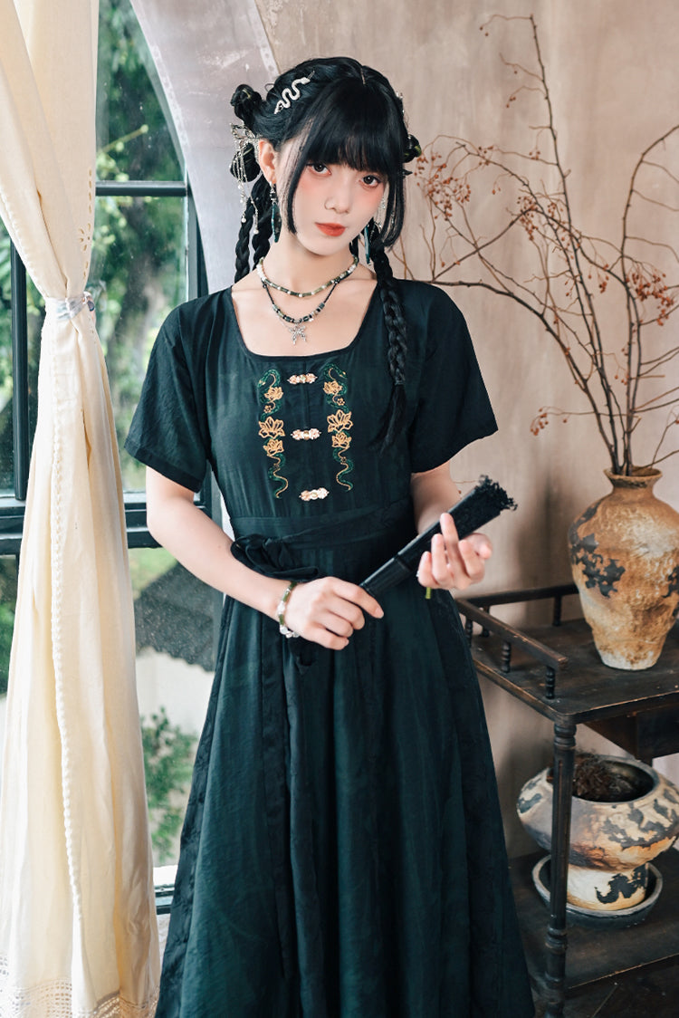 Chinese-style Stitch Jacquard Long Dress