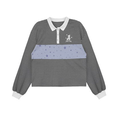 Gray and Purple Striped Polo Top