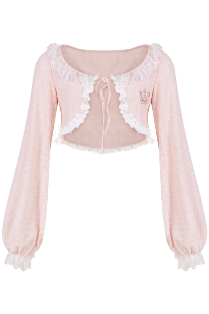 Girly Ribbon Camisole + Cardigan + Suspender Skirt