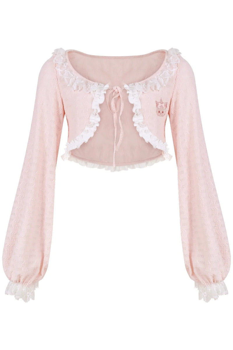 Girly Ribbon Camisole + Cardigan + Suspender Skirt