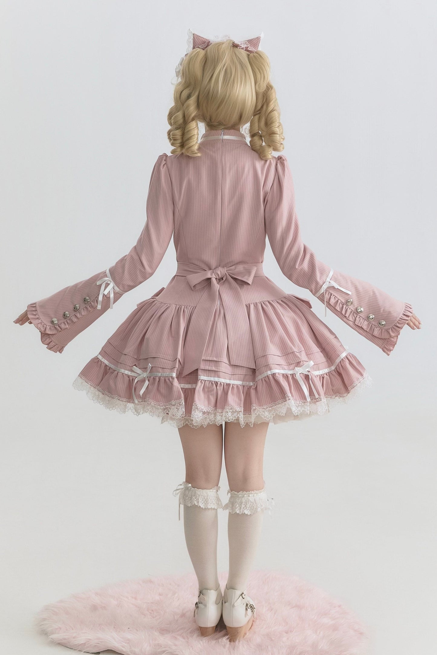 [pre-order Deadline: April 25] Phantom Cat Sweet Ribbon Stripe Lace Bell Sleeve Lolita Dress