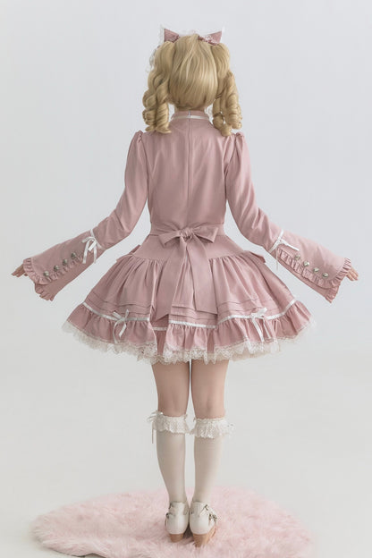[pre-order Deadline: April 25] Phantom Cat Sweet Ribbon Stripe Lace Bell Sleeve Lolita Dress