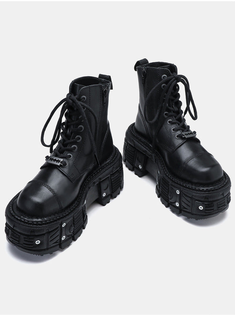 Dark Punk Metal Lace-up Platform Short Boots