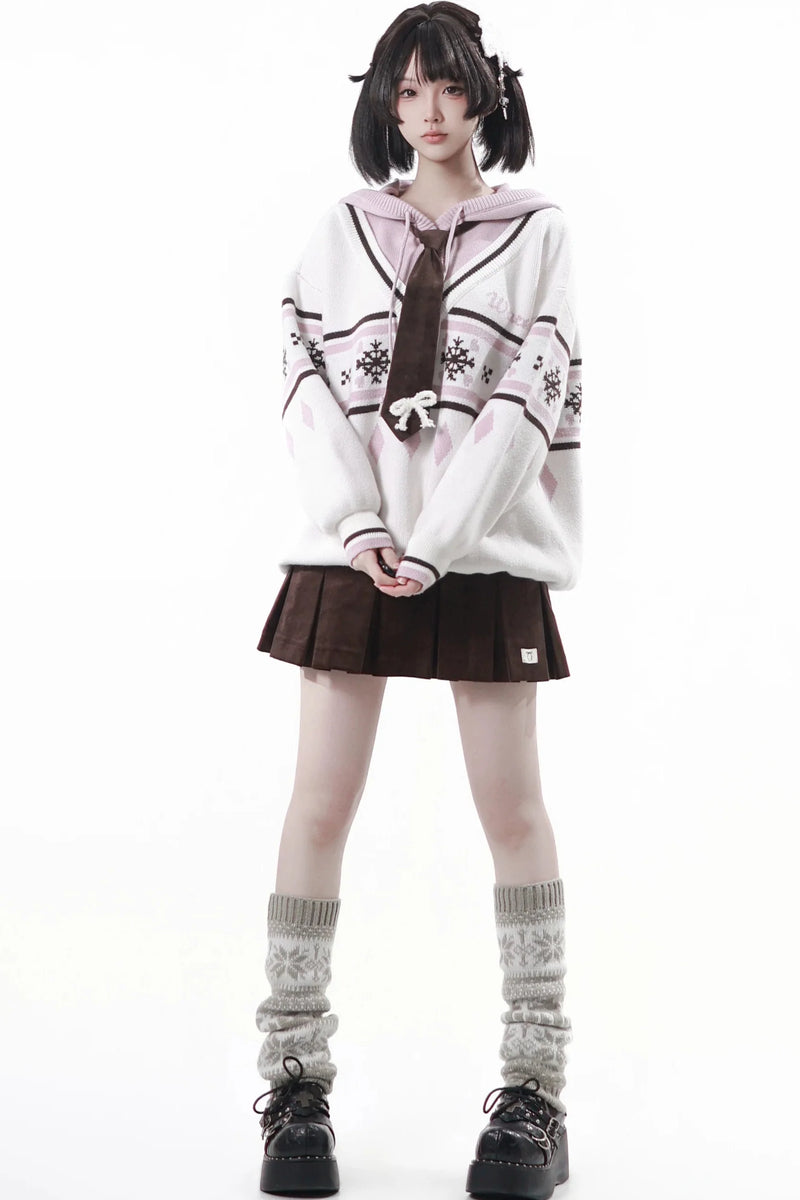 Fair Isle Hooded Top + Skirt + Tie