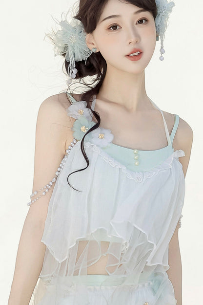 [pre-order Item] Pure White Split Three-piece Swimsuit