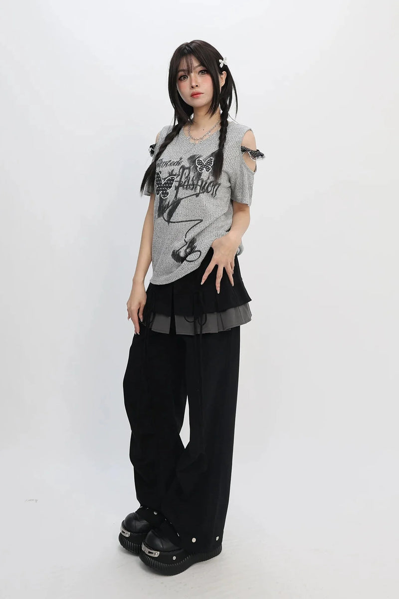 Butterfly Graffiti Off-shoulder Top