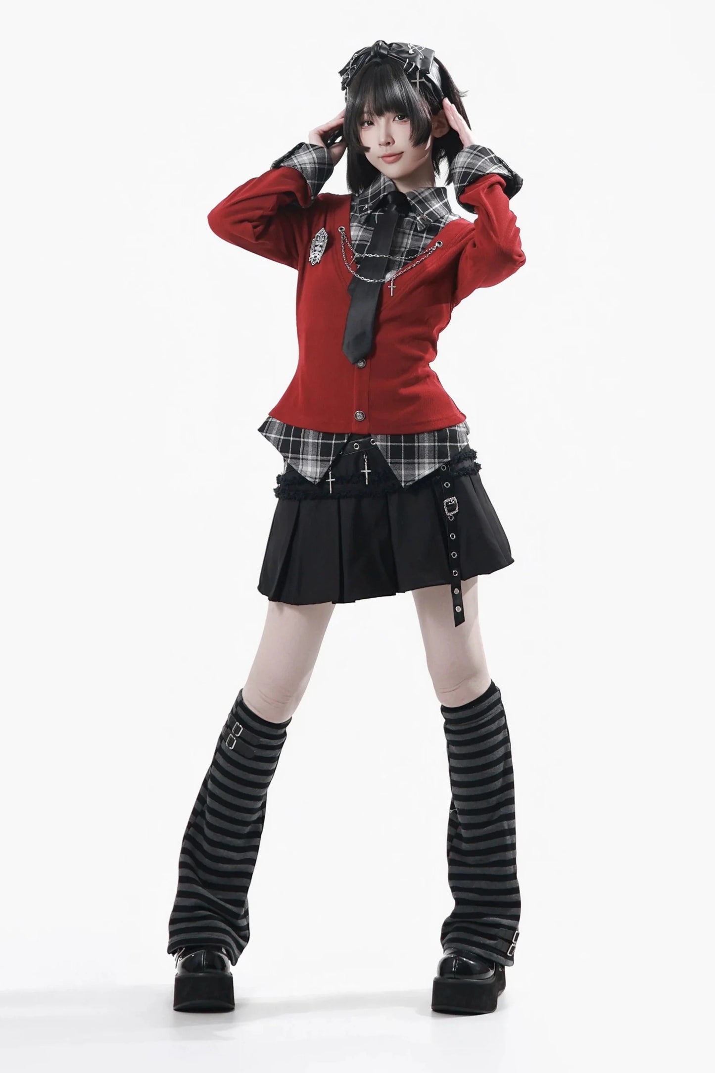 Checkered Top + Skirt + Tie