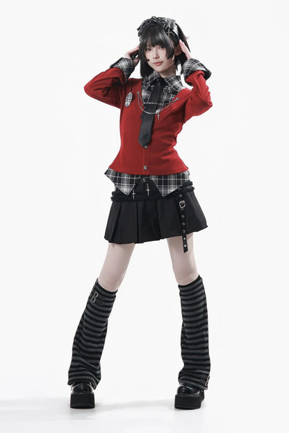 Checkered Top + Skirt + Tie