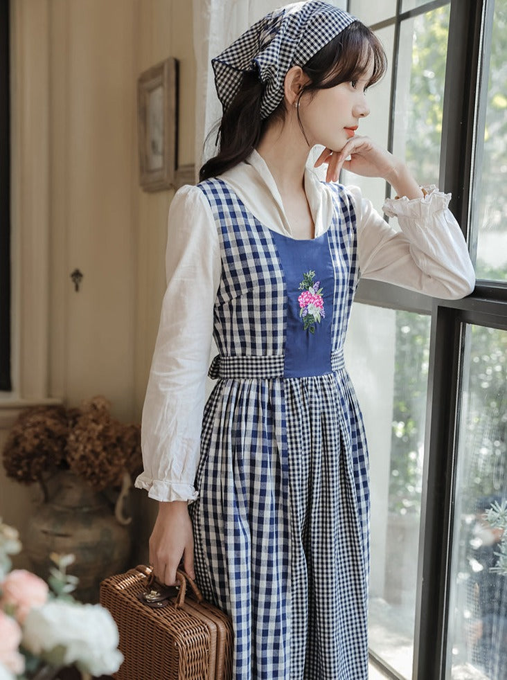 Gingham Plaid Flower Retro Country Dress