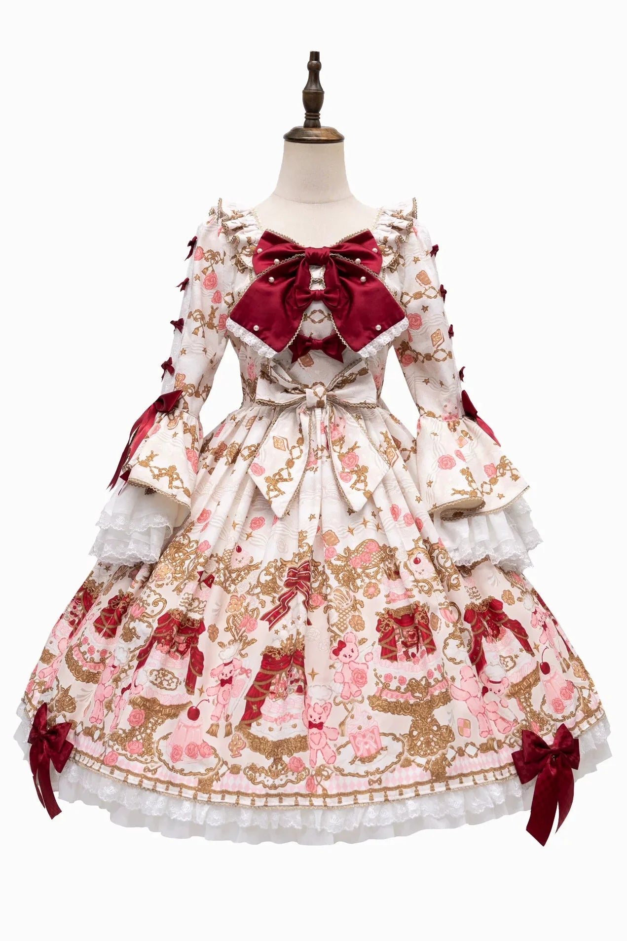 [pre-order Deadline: April 26] Retro Romance Sweet Lolita Ribbon Cake Print Princess Sleeve Dress