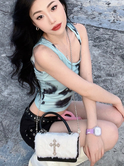 Original Gothic Cross Fur Chain Mini Bag