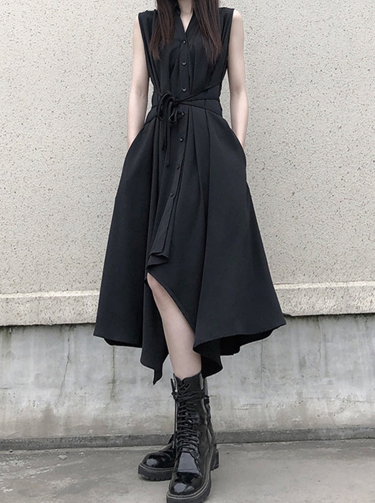 Sleeveless Flare Design Mode Shirt Dress