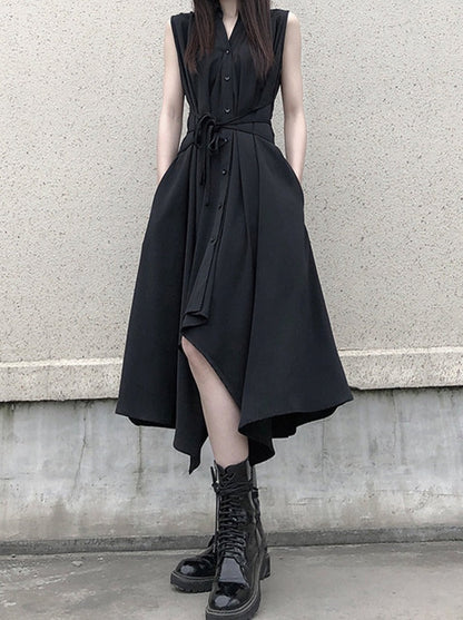 Sleeveless Flare Design Mode Shirt Dress