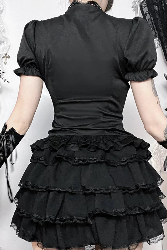 Dark Style Gothic Puff Sleeve Top