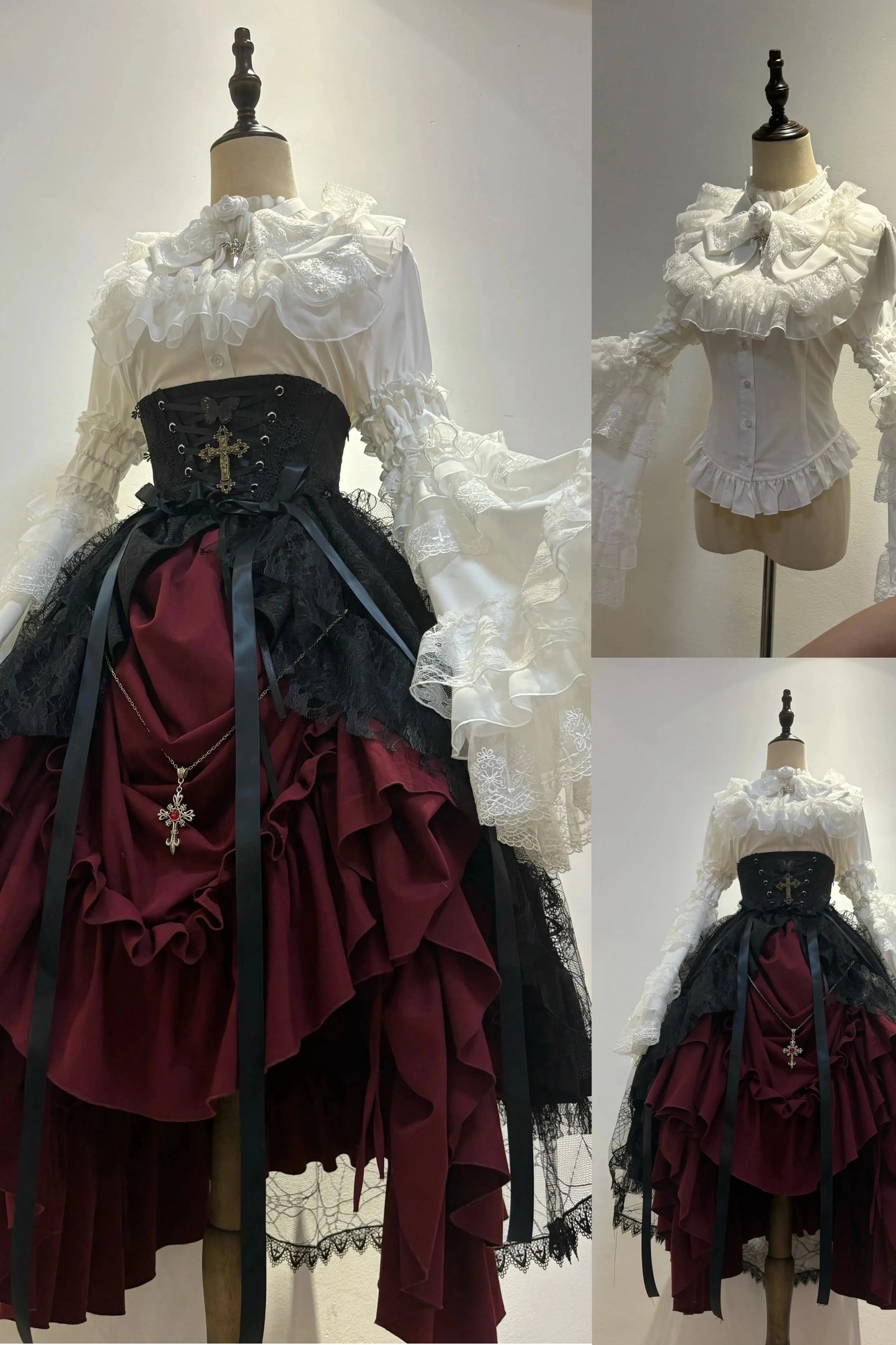 Gothic Super Jisleeve Lolita Shirt + Ruffle Skirt + Hat