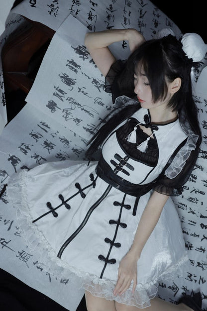Dark Punk Black White Chinese-style Dress Suit
