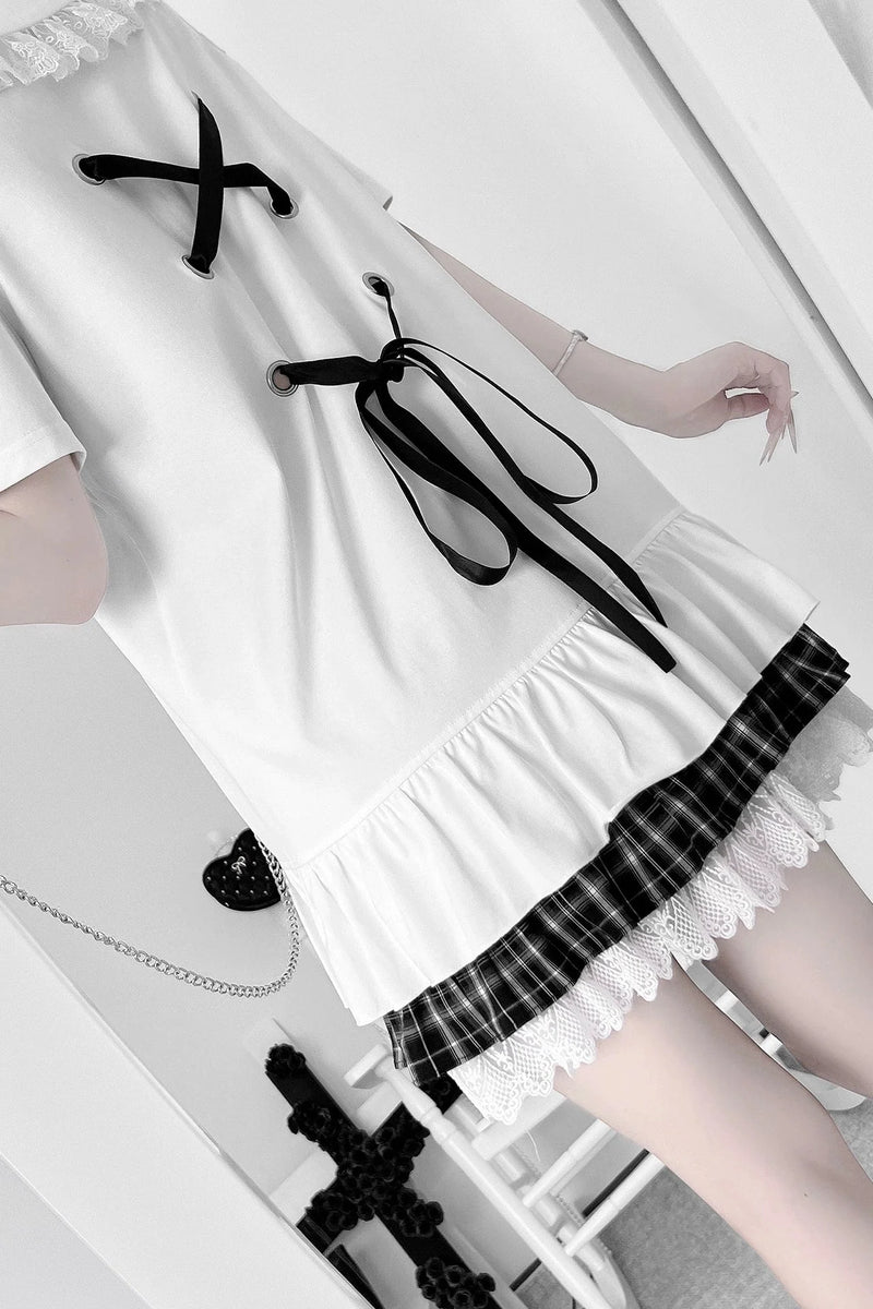 Subculture Print Off Shoulder Tie Dress