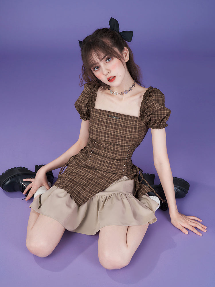 Pure Cool Design Coffee Color Plaid Dress