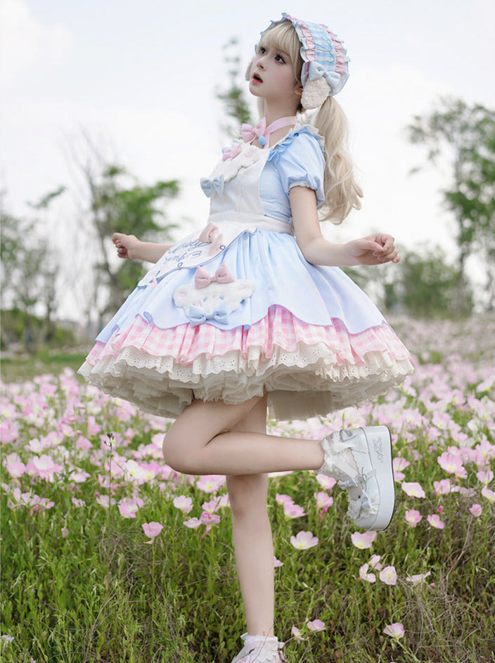 Little Sheep Puff Sleeve Maid Dress Set