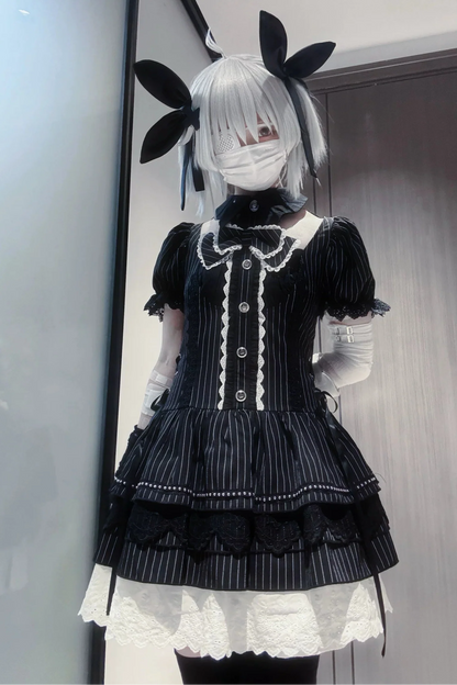 Dark Bat Collar Puff Sleeve Dress