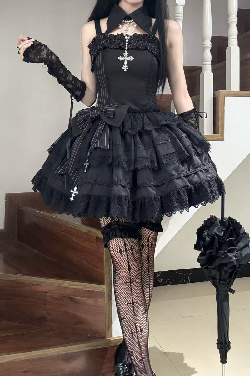 Dark Gothic Striped Slim Dress