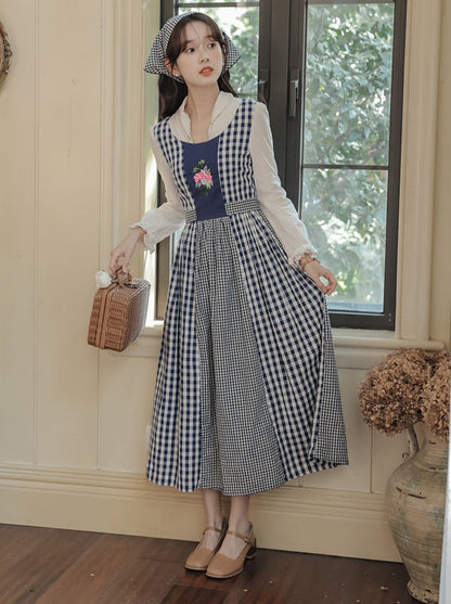 Gingham Plaid Flower Retro Country Dress