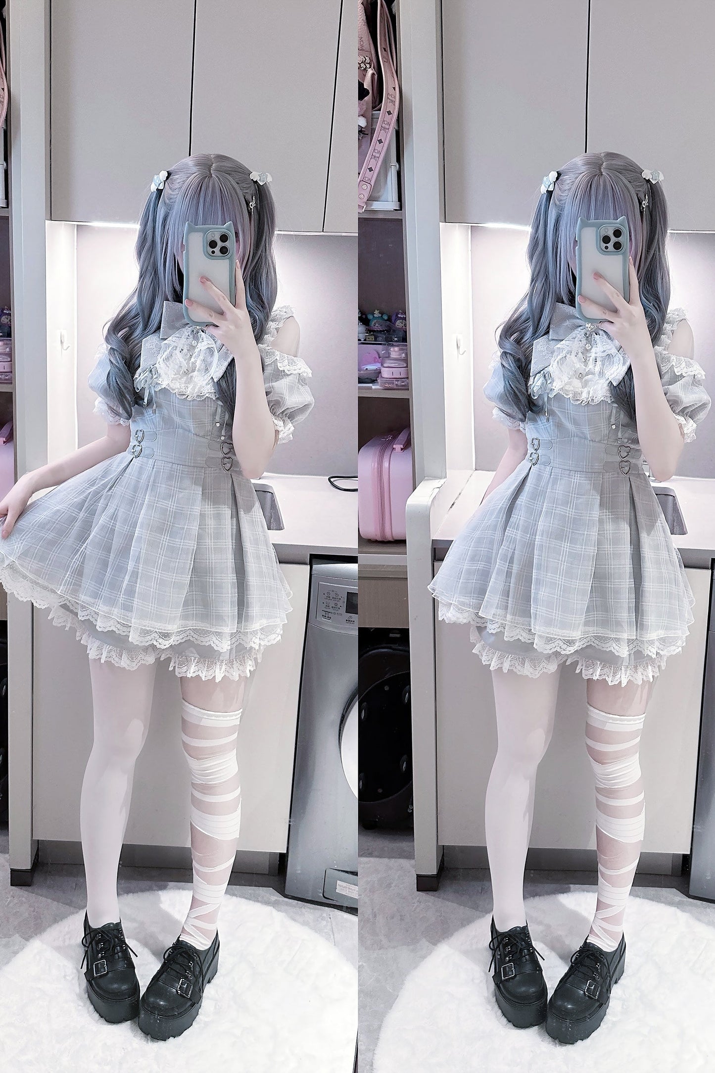 [pre-order] Angel Gray Blue Plaid Dress