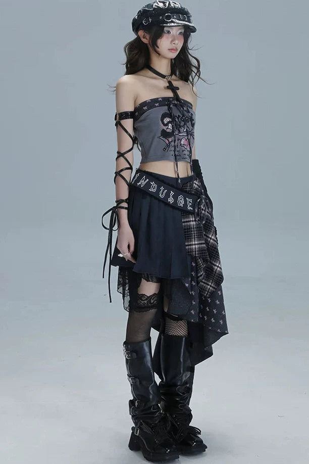 Y2k Patchwork Printed Tube Top