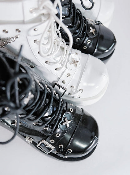 Punk Round Toe Platform Star Chain Design Boots