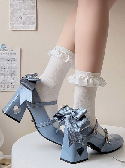 Ribbon Open Heart High Heel Lolita Shoes [jewel Ribbon/normal Ribbon]