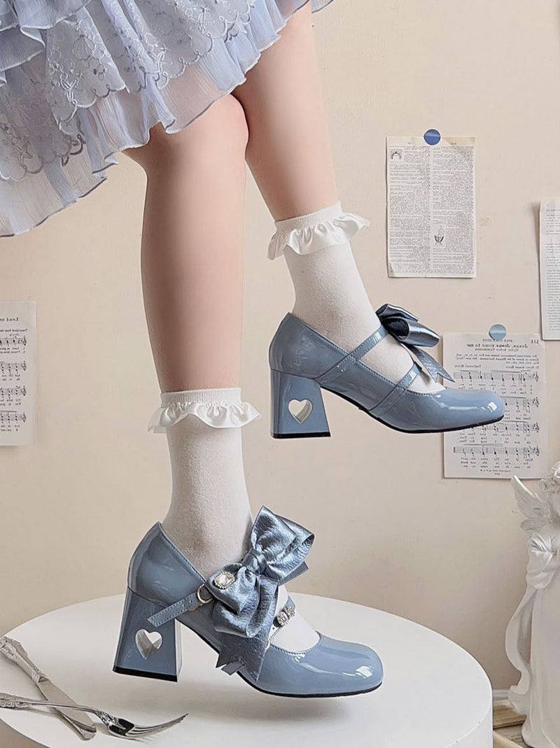 Ribbon Open Heart High Heel Lolita Shoes [jewel Ribbon/normal Ribbon]