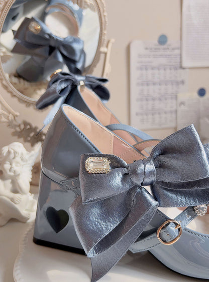 Ribbon Open Heart High Heel Lolita Shoes [jewel Ribbon/normal Ribbon]
