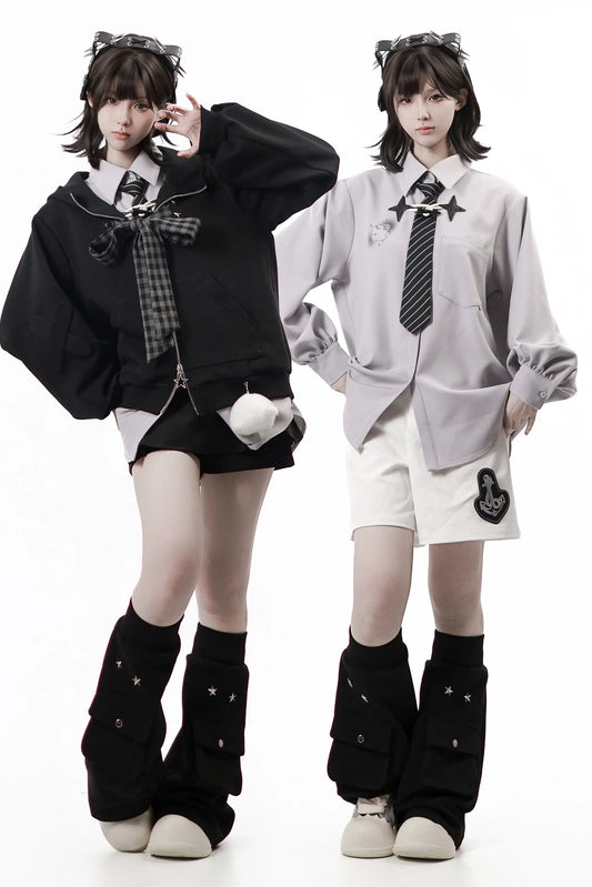 Nautical Log Hooded Jacket + Loose Shirt + Pants + Culottes + Tie + Leg Warmers