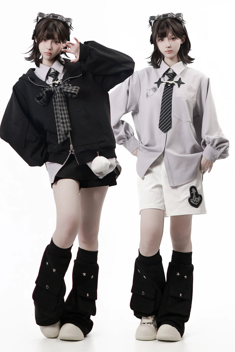 Nautical Log Hooded Jacket + Loose Shirt + Pants + Culottes + Tie + Leg Warmers