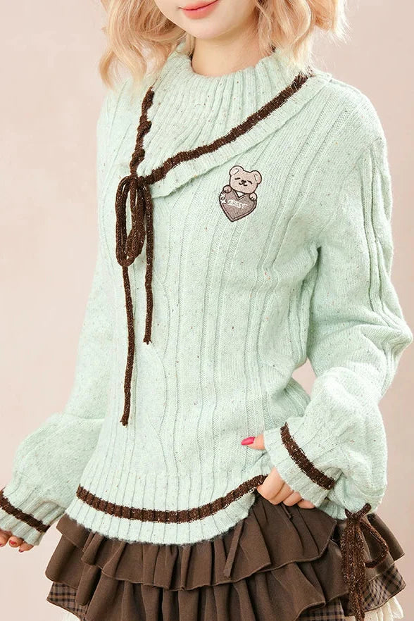 Mint Bear Knit Top + Tiered Skirt