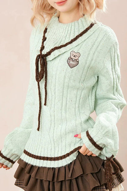 Mint Bear Knit Top + Tiered Skirt